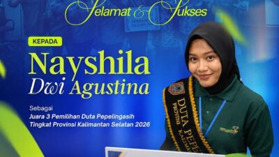 Disparpora Kotabaru Apresiasi Nayshila Dwi Agustina Usai Sabet Juara III Duta Pepelingasih Kalsel 2026